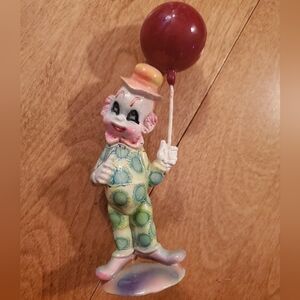 Vintage Mexican Folk Art Clown Figurine with Balloon